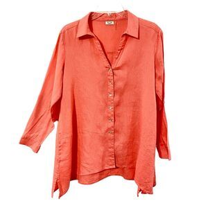 Symple NYC Shirt Womens M Salmon Linen Tunic Beachy Lagenlook Airy Light Travel